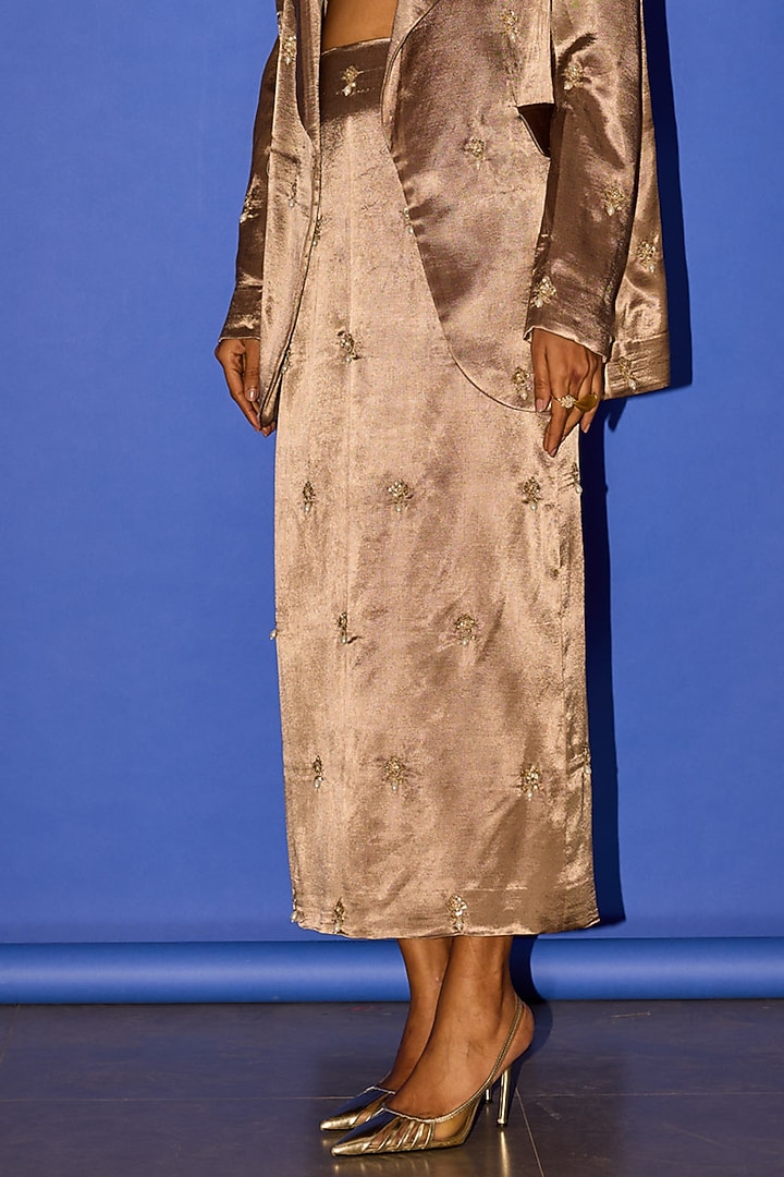 Brown Cotton Satin Oversized Blazer Set by Esha Arora at Pernia's Pop Up Shop