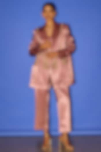 Pink Cotton Satin Embroidered Oversized Blazer Set by Esha Arora at Pernia's Pop Up Shop