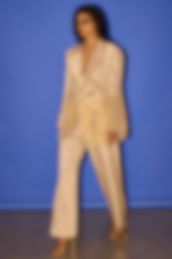 Gold Pure Tissue Embroidered Oversized Blazer Set by Esha Arora at Pernia's Pop Up Shop