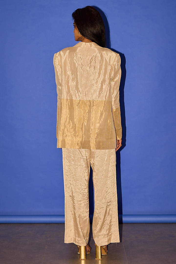 Gold Pure Tissue Embroidered Oversized Blazer Set by Esha Arora at Pernia's Pop Up Shop