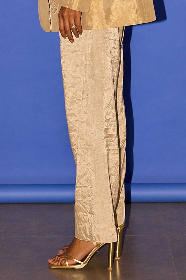 Gold Pure Tissue Embroidered Oversized Blazer Set by Esha Arora at Pernia's Pop Up Shop
