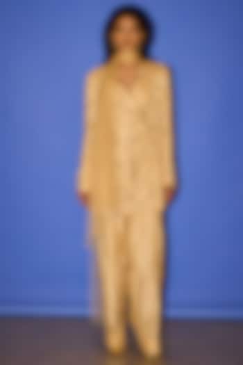 Cream Silk Pearl Motif Work Blazer Set by Esha Arora at Pernia's Pop Up Shop