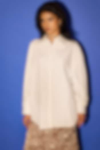 White Cotton Line Embroidered Shirt by Esha Arora at Pernia's Pop Up Shop