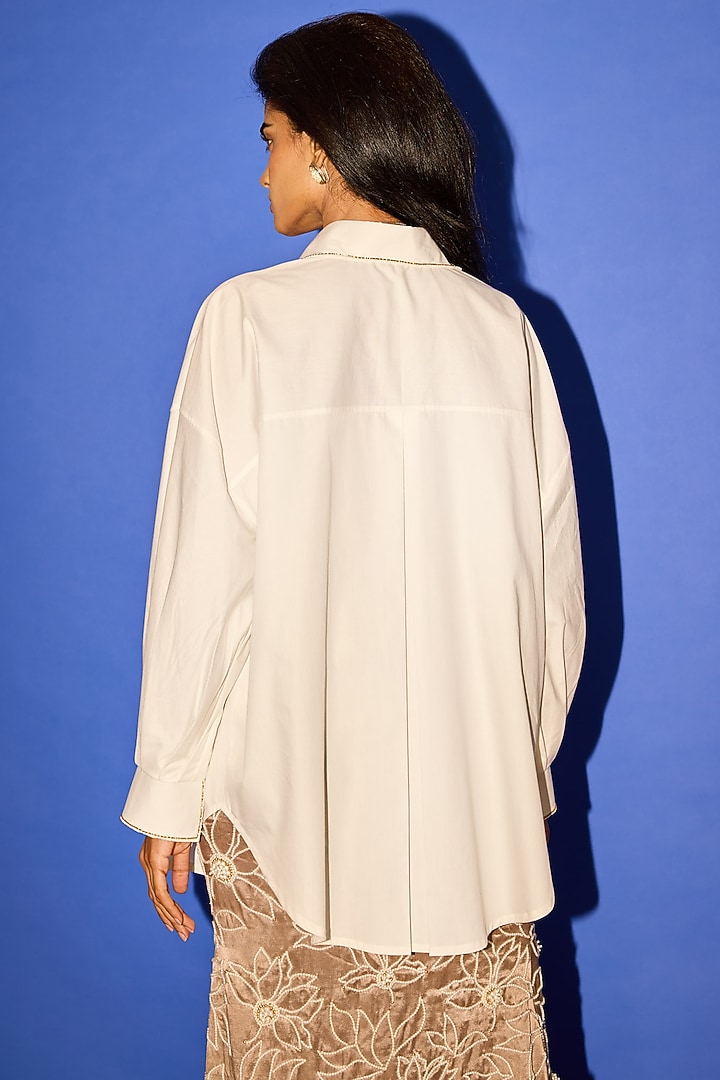 White Cotton Line Embroidered Shirt by Esha Arora at Pernia's Pop Up Shop