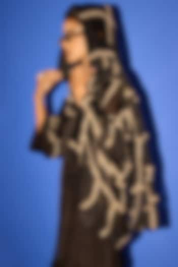 Black Organza Line Work Dupatta by Esha Arora at Pernia's Pop Up Shop