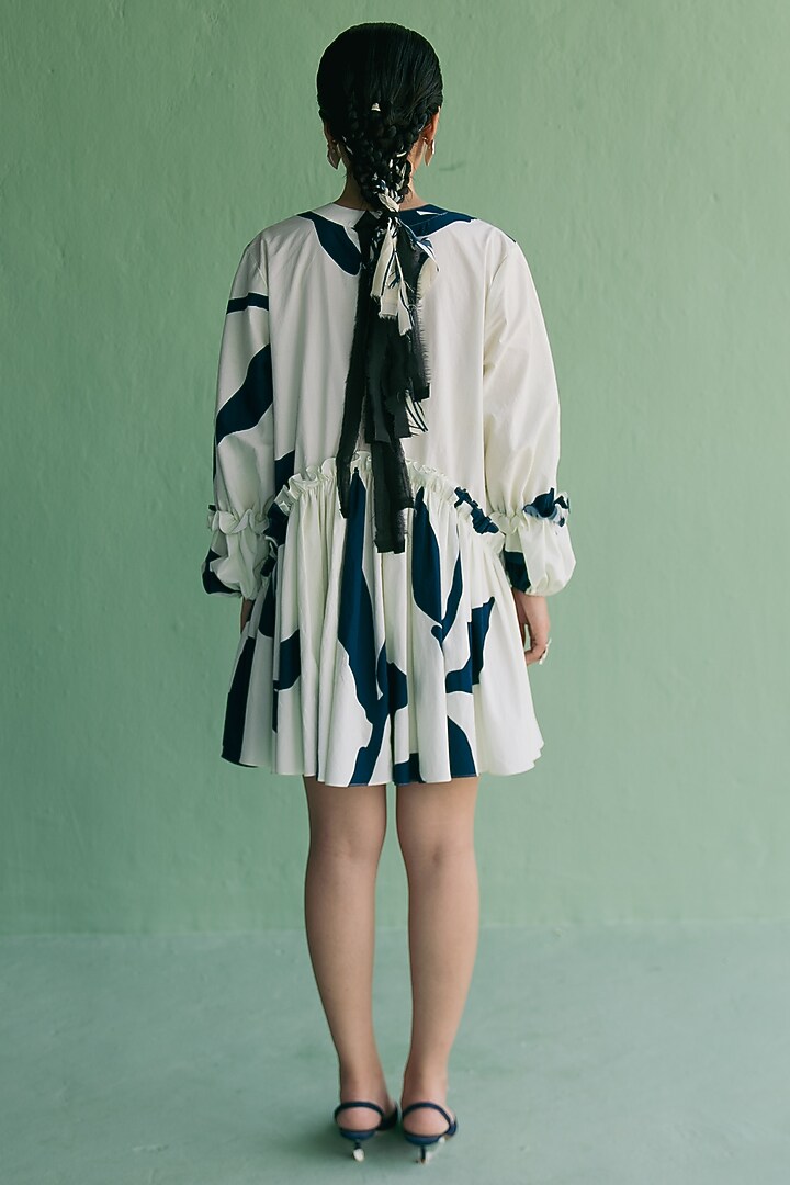 Ivory & Blue Organic Cotton Floral Printed Oversized Mini Summer Dress by Esha Arora at Pernia's Pop Up Shop