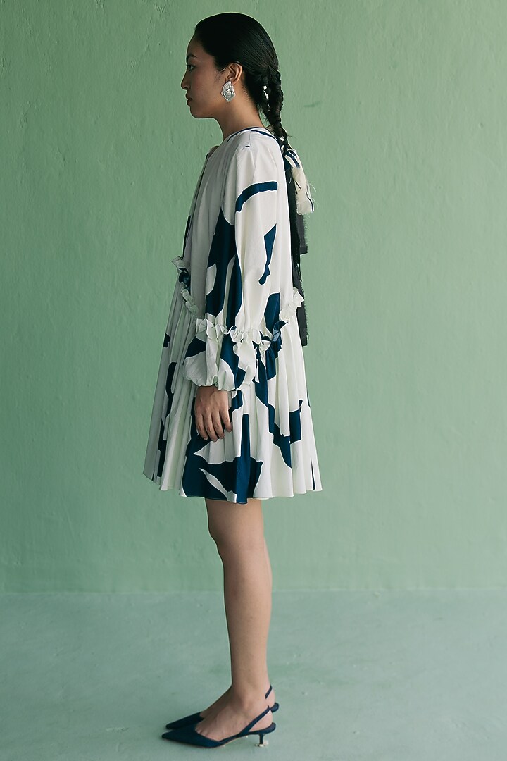Ivory & Blue Organic Cotton Floral Printed Oversized Mini Summer Dress by Esha Arora at Pernia's Pop Up Shop