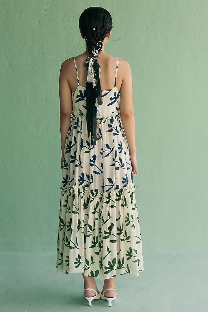 Ivory Organic Cotton Floral Printed Maxi Summer Dress by Esha Arora at Pernia's Pop Up Shop