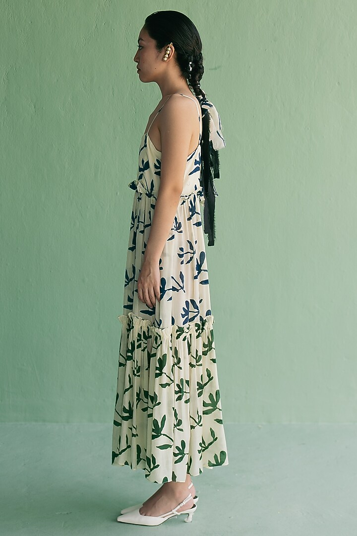 Ivory Organic Cotton Floral Printed Maxi Summer Dress by Esha Arora at Pernia's Pop Up Shop
