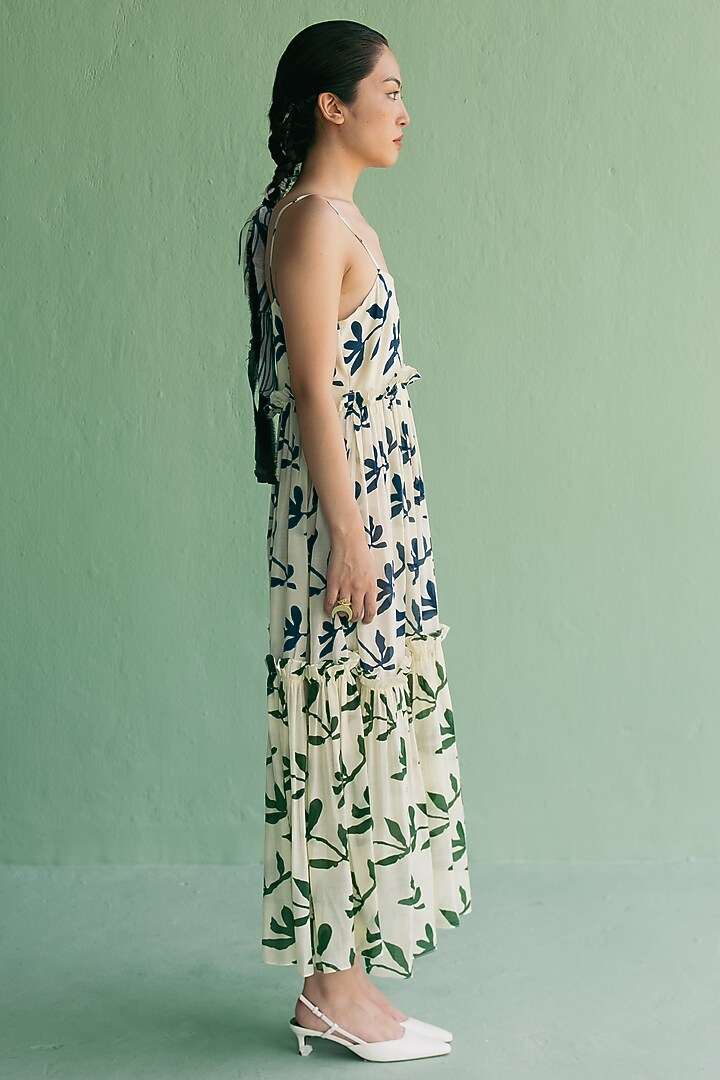 Ivory Organic Cotton Floral Printed Maxi Summer Dress by Esha Arora at Pernia's Pop Up Shop