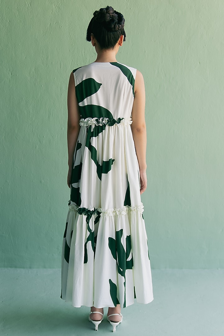 Ivory & Green Organic Cotton Floral Printed Maxi Summer Dress by Esha Arora at Pernia's Pop Up Shop