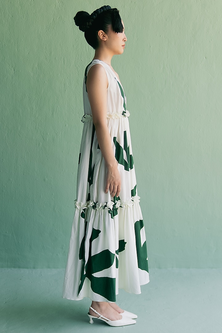 Ivory & Green Organic Cotton Floral Printed Maxi Summer Dress by Esha Arora at Pernia's Pop Up Shop