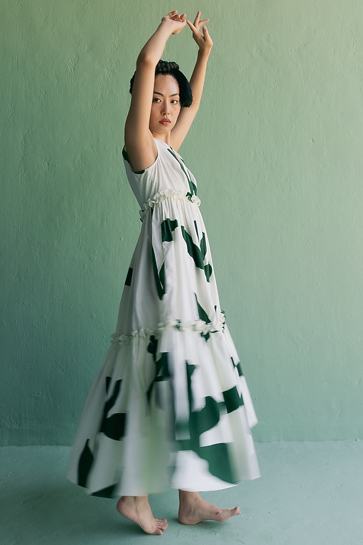 Ivory & Green Organic Cotton Floral Printed Maxi Summer Dress by Esha Arora at Pernia's Pop Up Shop