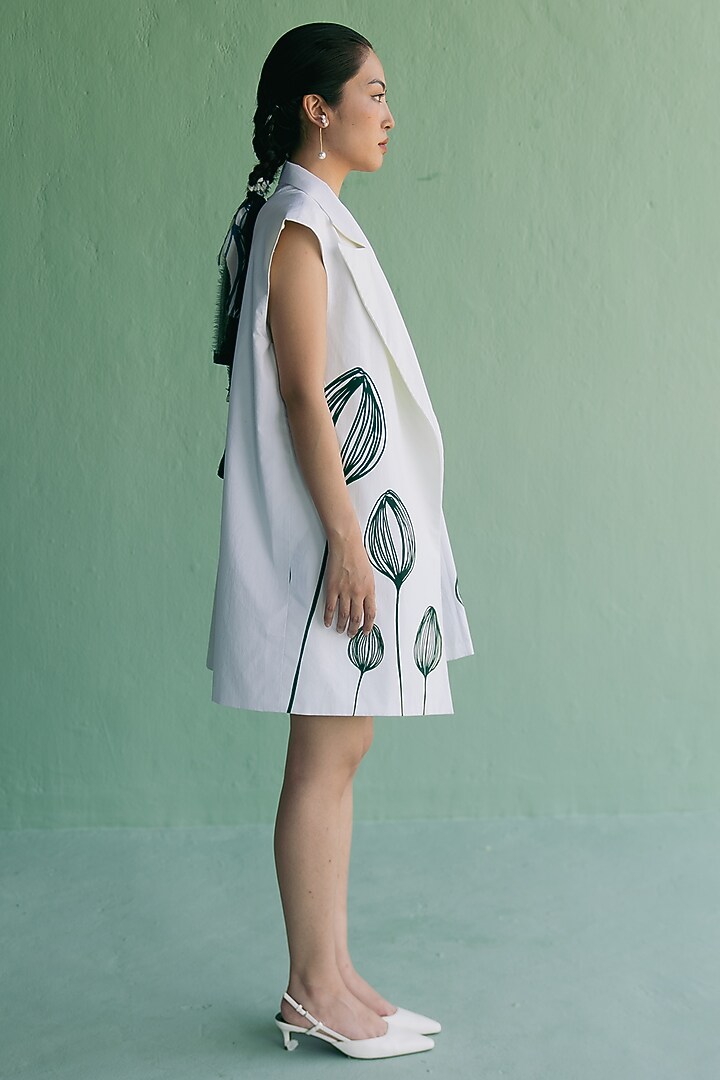 Ivory Cotton Printed A-Line Mini Summer Dress With Blazer by Esha Arora at Pernia's Pop Up Shop