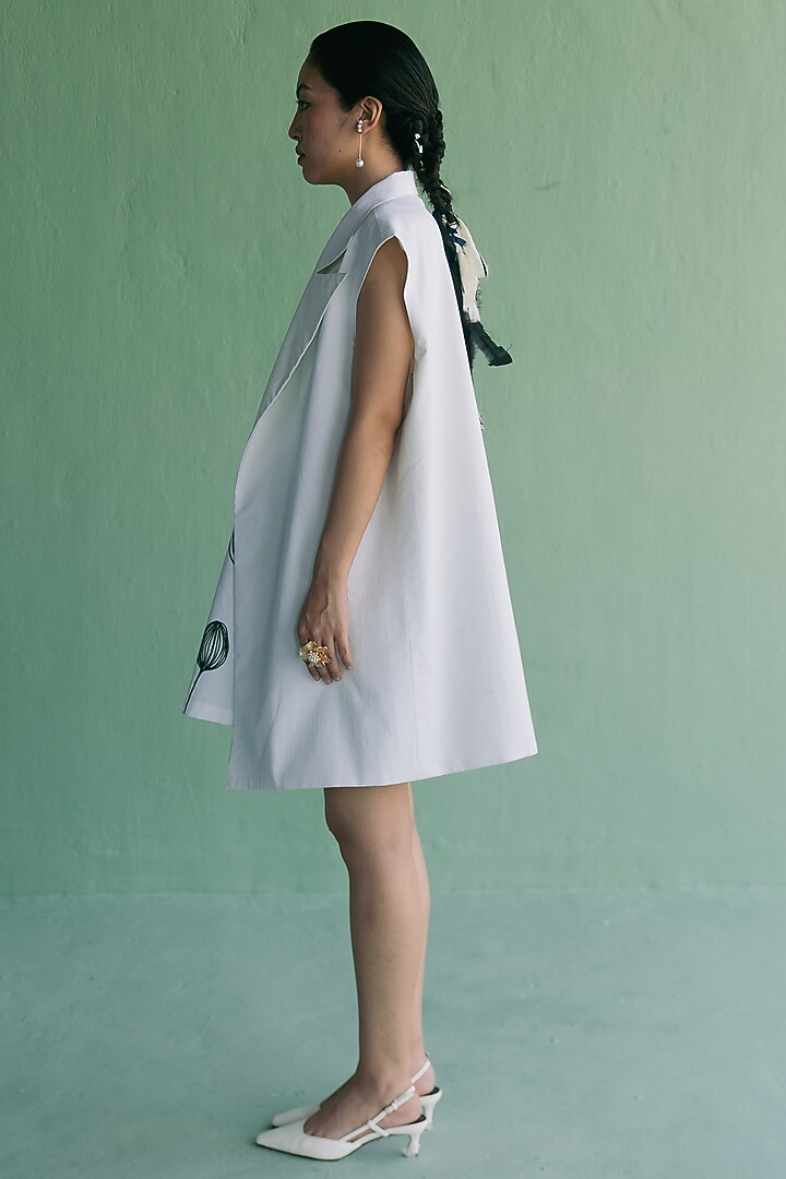 Ivory Cotton Printed A-Line Mini Summer Dress With Blazer by Esha Arora at Pernia's Pop Up Shop