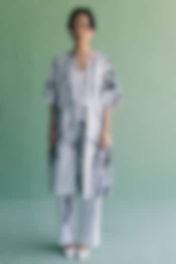 Ivory & Blue Cotton Printed Jacket Set by Esha Arora at Pernia's Pop Up Shop