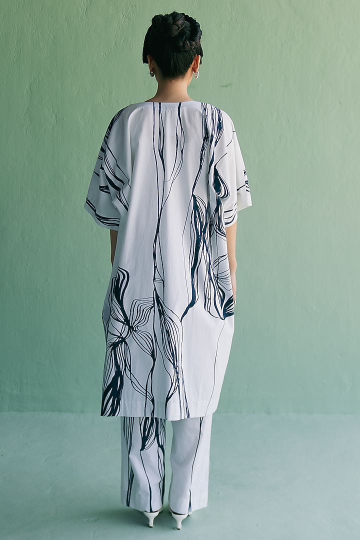 Ivory & Blue Cotton Printed Jacket Set by Esha Arora at Pernia's Pop Up Shop