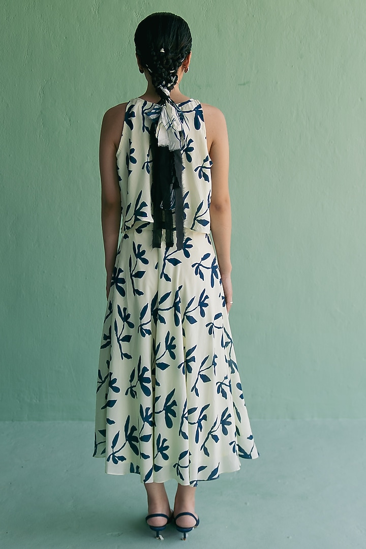 Ivory & Blue Cotton Silk Printed Co-Ord Set by Esha Arora at Pernia's Pop Up Shop