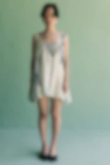 Ivory & Blue Cotton Silk Printed Oversized Balloon Summer Dress by Esha Arora at Pernia's Pop Up Shop