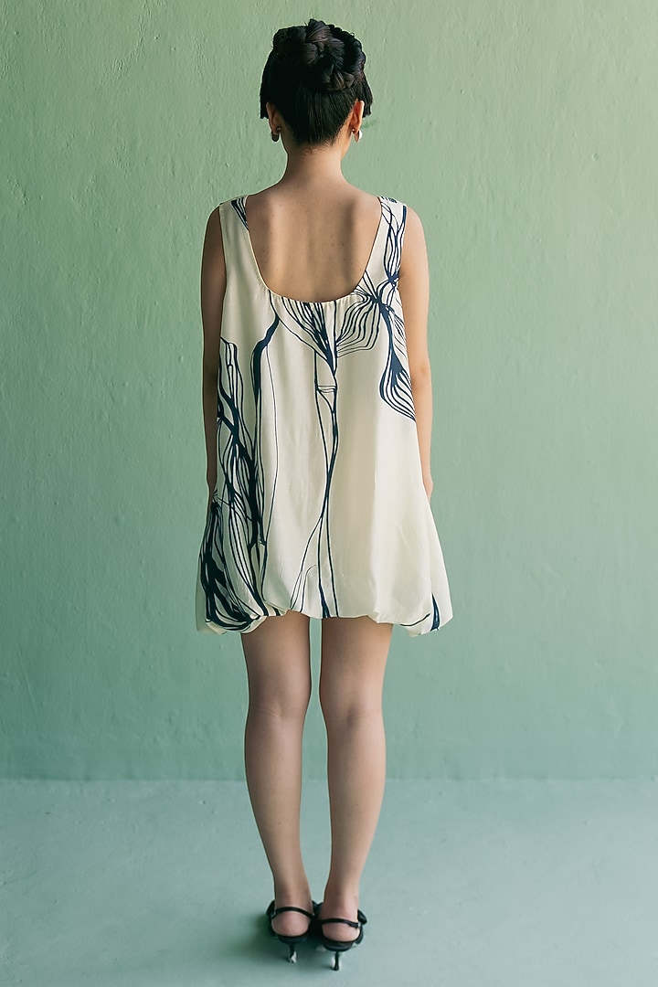 Ivory & Blue Cotton Silk Printed Oversized Balloon Summer Dress by Esha Arora at Pernia's Pop Up Shop