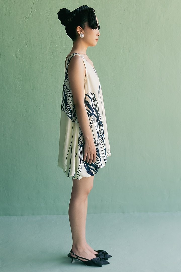 Ivory & Blue Cotton Silk Printed Oversized Balloon Summer Dress by Esha Arora at Pernia's Pop Up Shop
