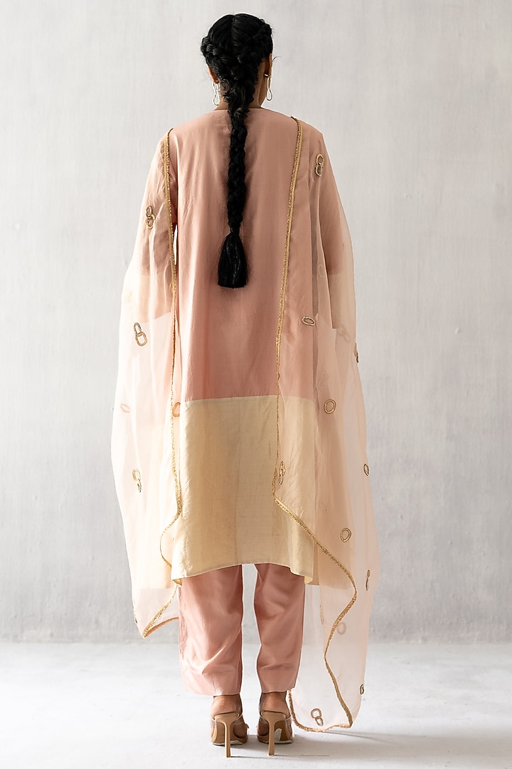 Blush Pink Silk & Tissue Kurta Set by Esha Arora at Pernia's Pop Up Shop