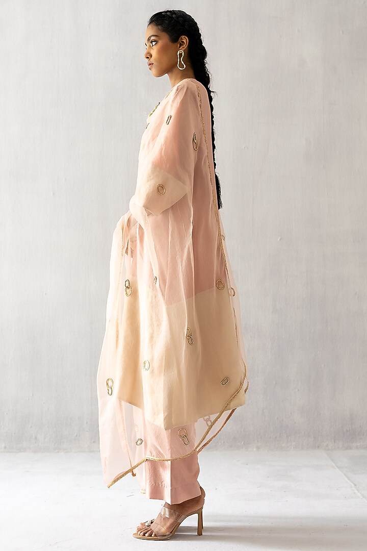 Blush Pink Silk & Tissue Kurta Set by Esha Arora at Pernia's Pop Up Shop