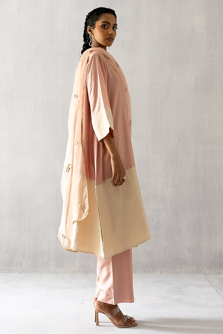 Blush Pink Silk & Tissue Kurta Set by Esha Arora at Pernia's Pop Up Shop