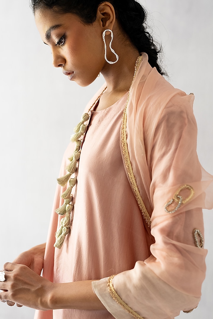 Blush Pink Silk & Tissue Kurta Set by Esha Arora at Pernia's Pop Up Shop