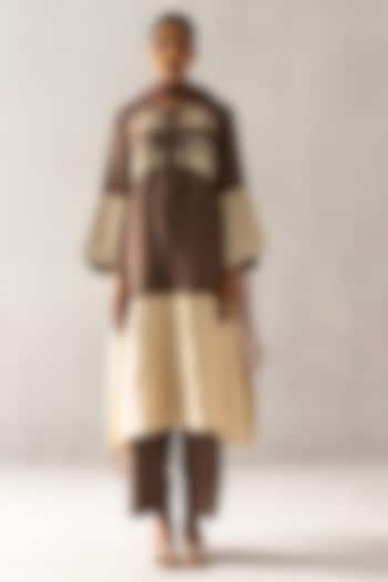 Brown Silk Pearl Motif Work Kurta Set by Esha Arora at Pernia's Pop Up Shop
