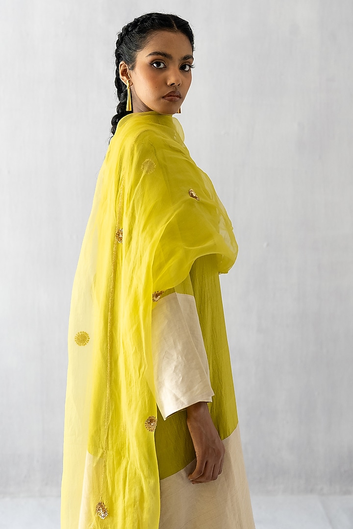 Lime Green Silk Sequins Embroidered Kurta Set by Esha Arora at Pernia's Pop Up Shop