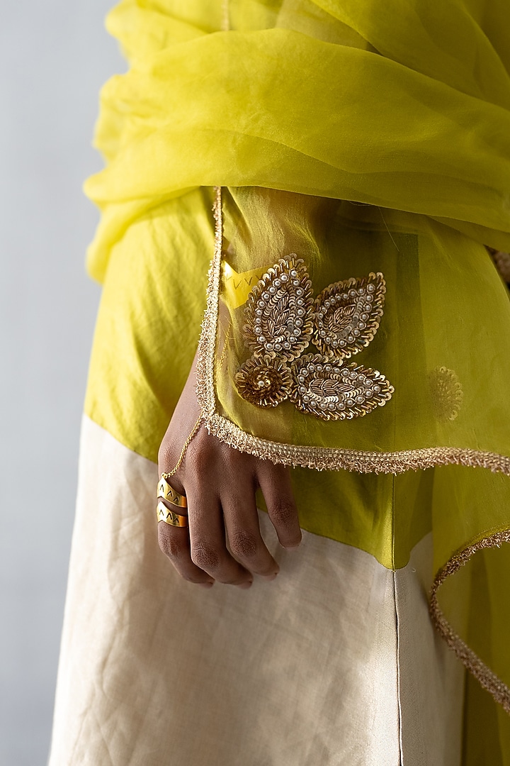Lime Green Silk Sequins Embroidered Kurta Set by Esha Arora at Pernia's Pop Up Shop