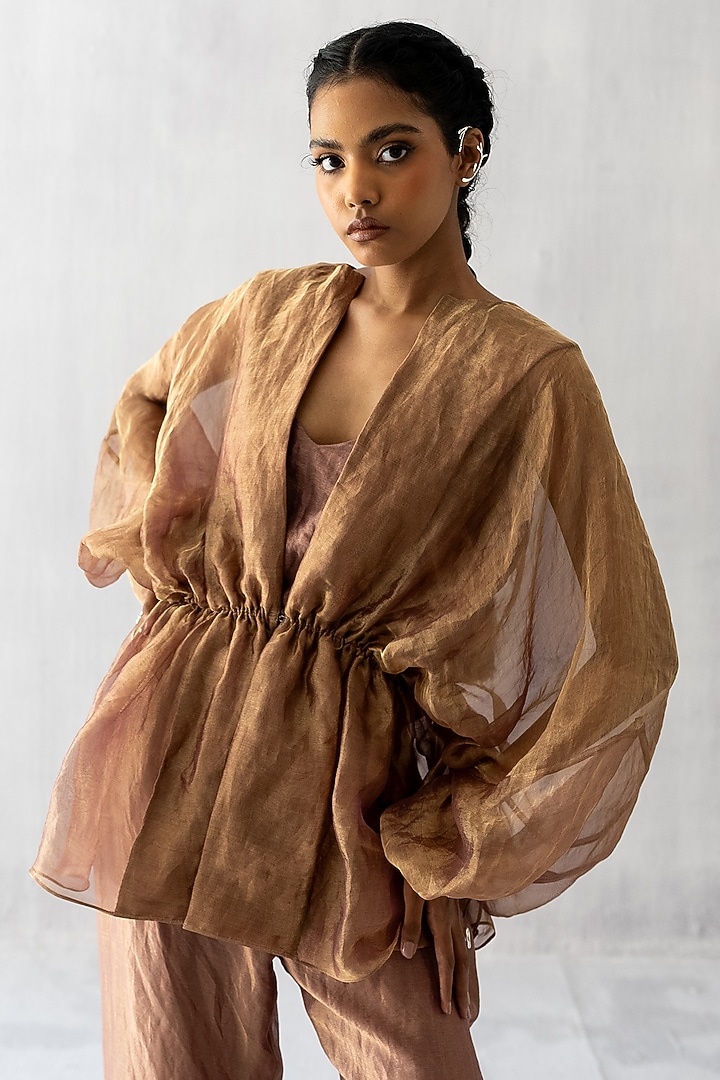 Bronze Organza Tissue Co-Ord Set by Esha Arora at Pernia's Pop Up Shop