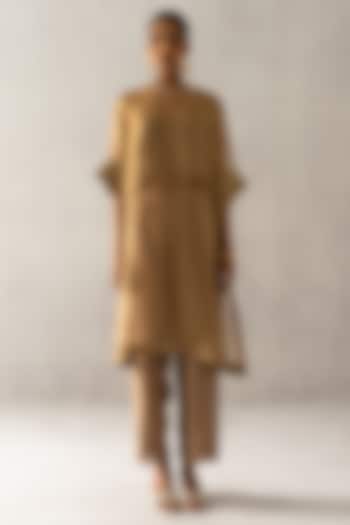 Bronze Organza Tissue Pearl & Dabka Work Kurta Set by Esha Arora at Pernia's Pop Up Shop