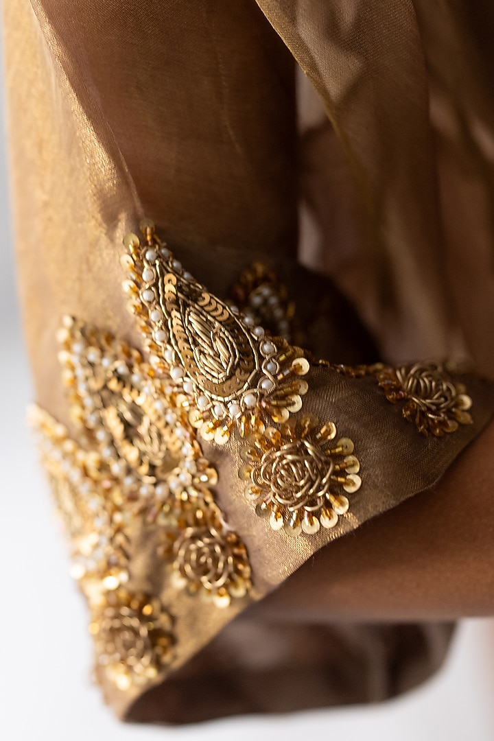 Bronze Organza Tissue Pearl & Dabka Work Kurta Set by Esha Arora at Pernia's Pop Up Shop