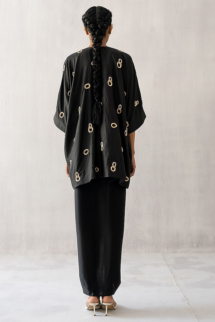 Black Silk Satin Embroidered Kaftan Set by Esha Arora at Pernia's Pop Up Shop
