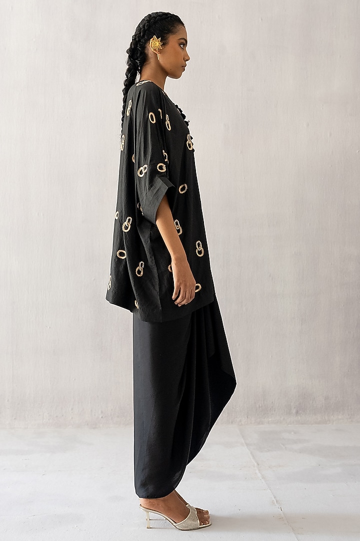Black Silk Satin Embroidered Kaftan Set by Esha Arora at Pernia's Pop Up Shop