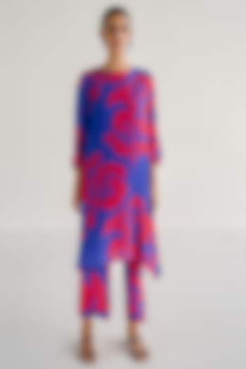 Blue Crepe Printed A-Line Kurta Set by Esha Arora at Pernia's Pop Up Shop