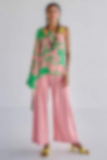 Green & Pink Crepe Printed Cape Set by Esha Arora at Pernia's Pop Up Shop