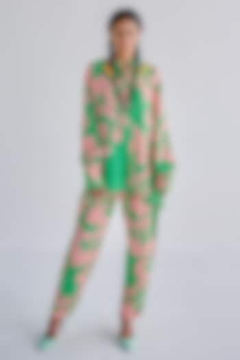 Green & Pink Crepe Printed Co-Ord Set by Esha Arora at Pernia's Pop Up Shop