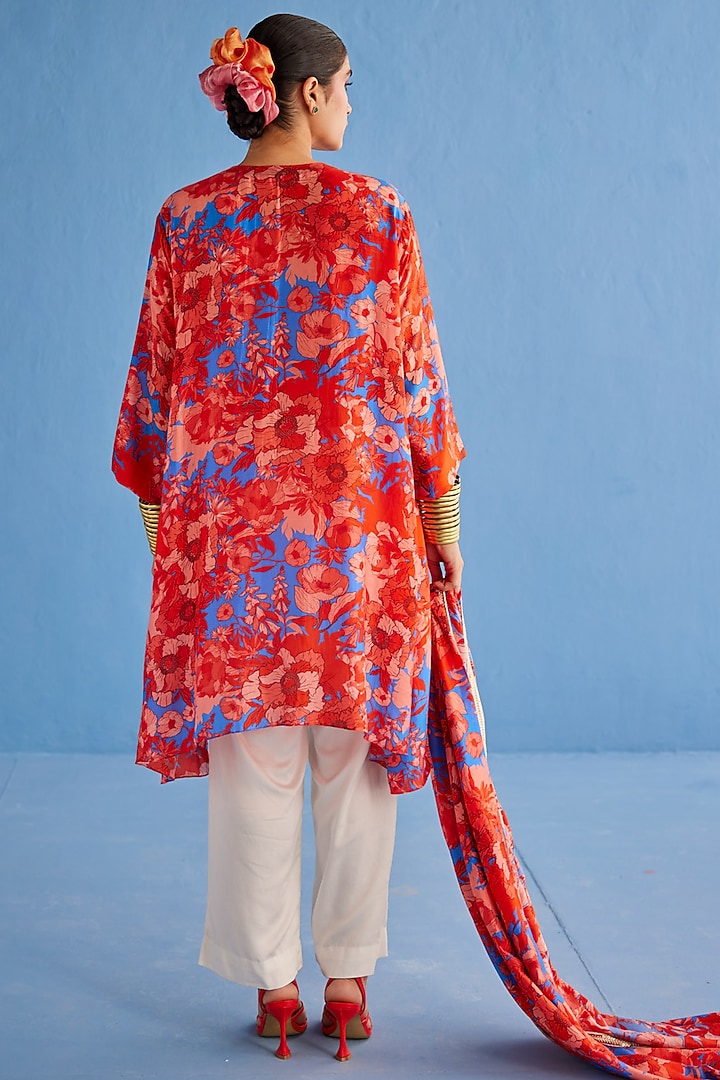 Red Cotton Silk & Cotton Satin Printed Kurta Set by Esha Arora at Pernia's Pop Up Shop