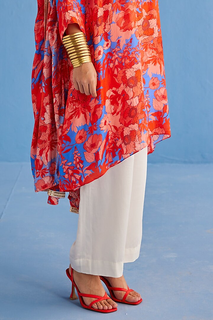 Red Cotton Silk & Cotton Satin Printed Kurta Set by Esha Arora at Pernia's Pop Up Shop