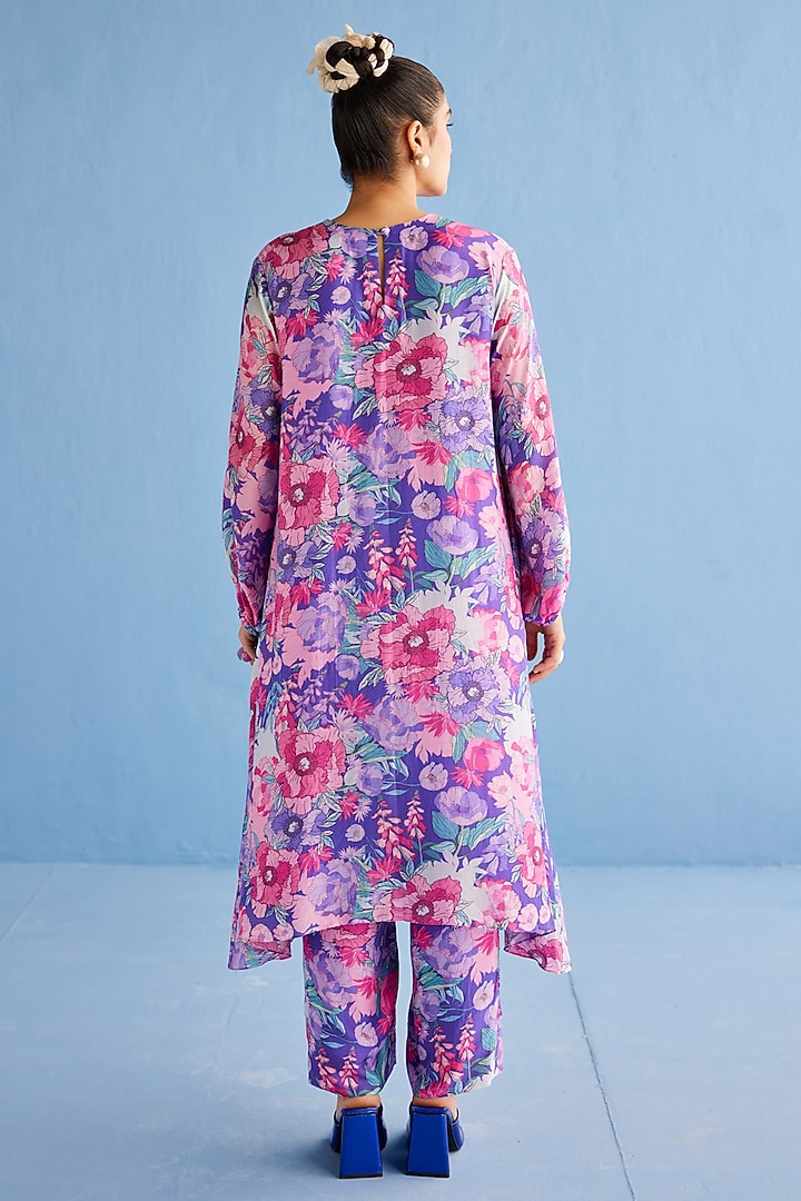 Purple Cotton Satin Printed Kurta Set by Esha Arora at Pernia's Pop Up Shop