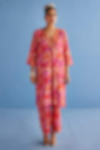 Pink Chanderi Silk Printed Kurta Set by Esha Arora at Pernia's Pop Up Shop