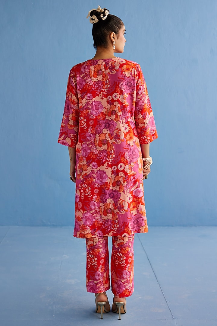 Pink Chanderi Silk Printed Kurta Set by Esha Arora at Pernia's Pop Up Shop