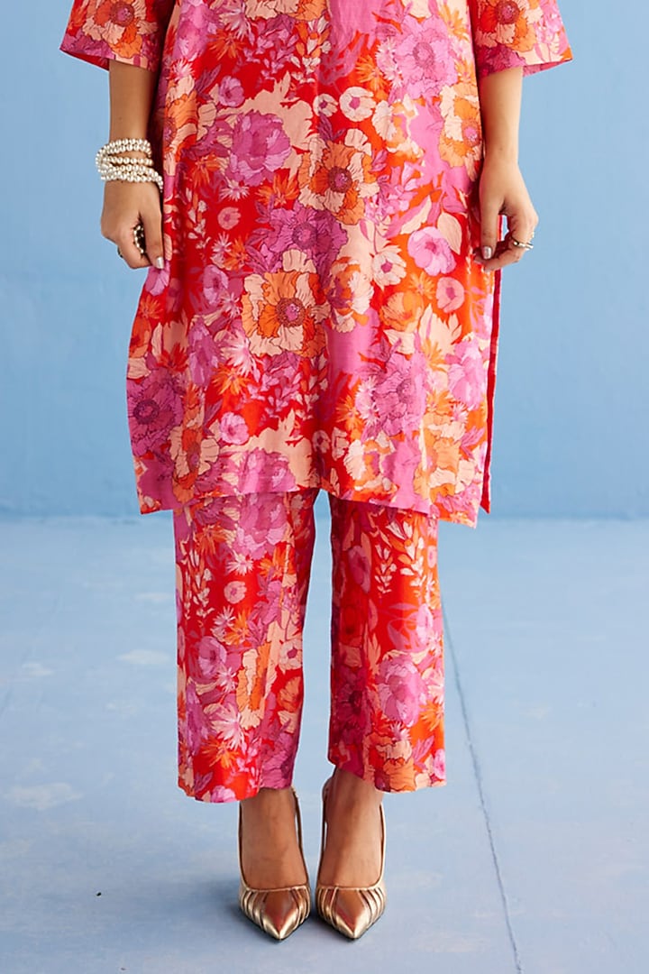 Pink Chanderi Silk Printed Kurta Set by Esha Arora at Pernia's Pop Up Shop