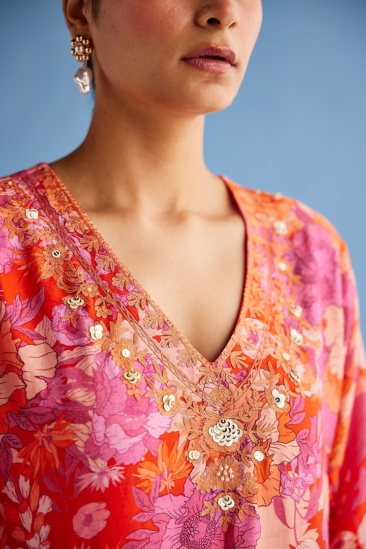 Pink Chanderi Silk Printed Kurta Set by Esha Arora at Pernia's Pop Up Shop