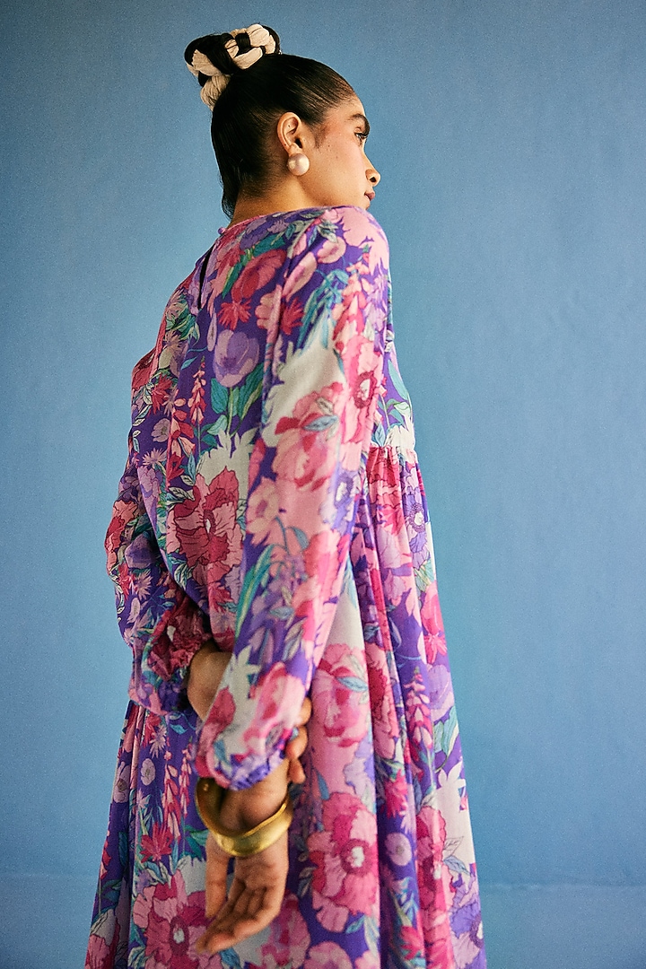 Purple Cotton Silk Printed Kurta Set by Esha Arora at Pernia's Pop Up Shop
