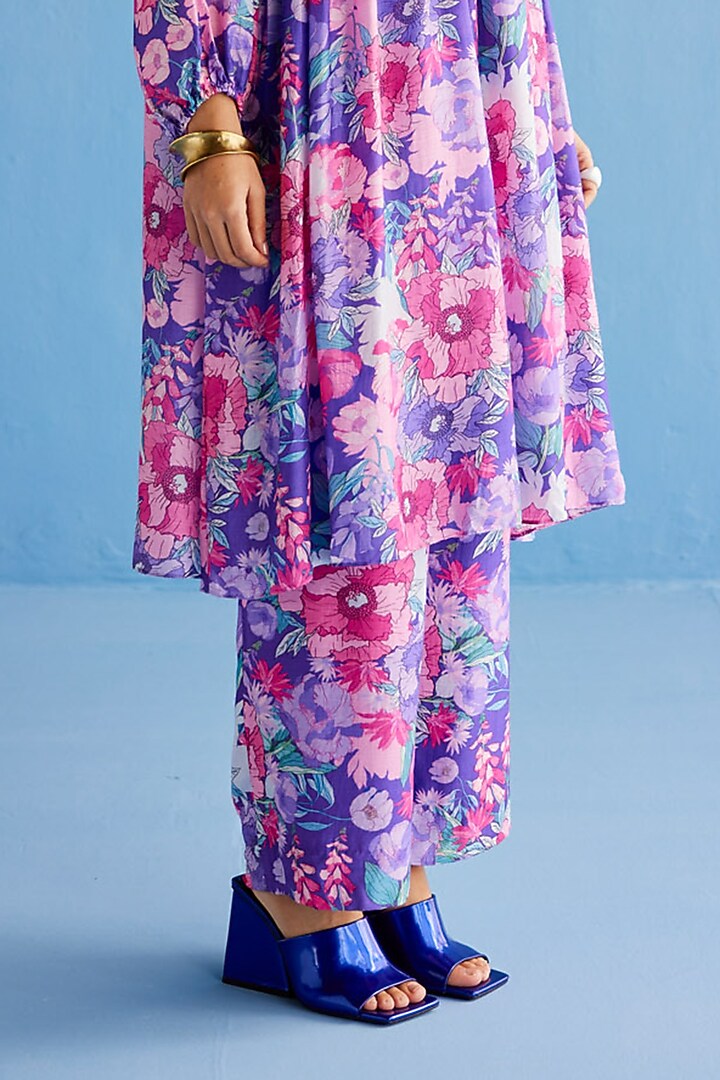 Purple Cotton Silk Printed Kurta Set by Esha Arora at Pernia's Pop Up Shop
