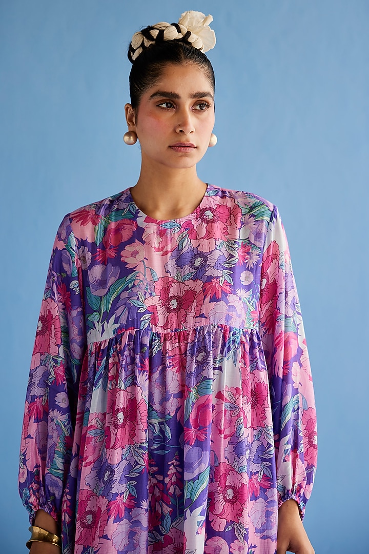 Purple Cotton Silk Printed Kurta Set by Esha Arora at Pernia's Pop Up Shop